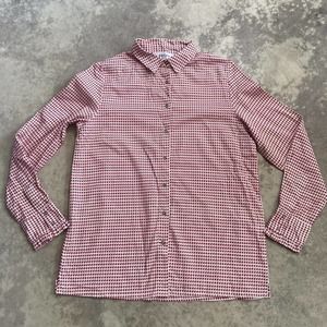 Brora Houndstooth Print Button Up Blouse Womens Size 12 Long Sleeve Cotton